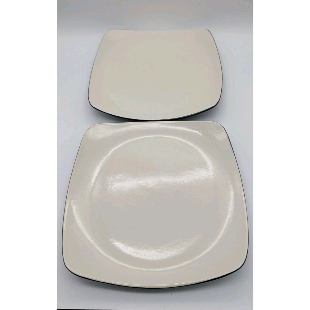2 Hearthstone Stoneware Dinner Plate Royal White & Black 11.25" square